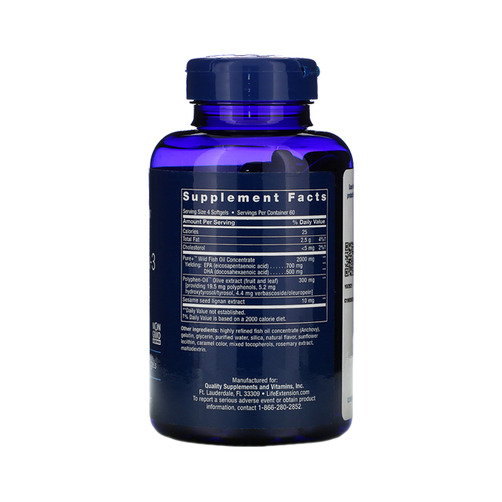 라이프 익스텐션 슈퍼 오메가-3 EPA/DHA 피쉬 오일, 리그난 & 올리브 추출물 함유, 240정