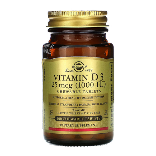 온 가족이 함께 섭취하는 솔가 비타민 D3 1000 IU, 100 츄어블 태블릿(바나나딸기맛)