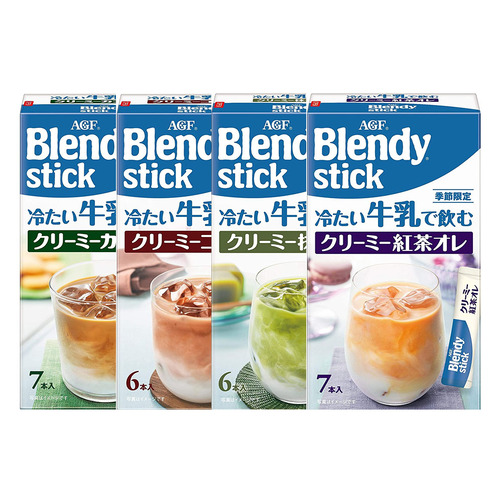 [AGF]  블렌디 스틱 찬 우유로 마시는 크리미 4종 시리즈 각 6박스 세트 - 말차 오레 6개입 × 6박스