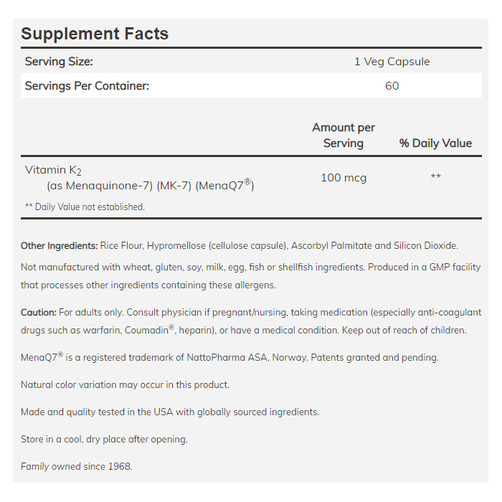 나우푸드 MK-7 비타민 K-2 100mcg, 60 Veg Capsules