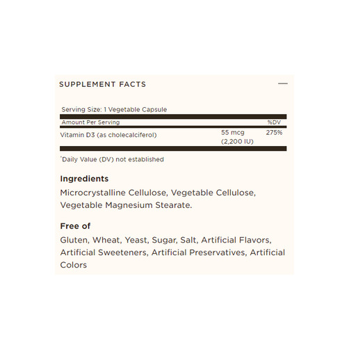 솔가 비타민 D3 55mcg (2200 IU), 100 베지터블 캡슐