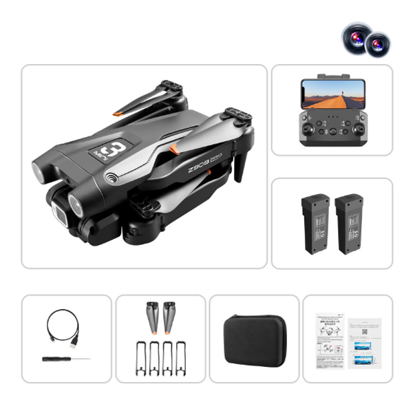 Z908 PRO ESC 듀얼 카메라 4K HD 드론 헬리콥터 장애물 회피 드론 - 블랙_배터리2개