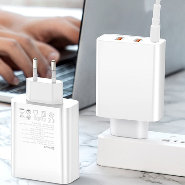 ★무료배송★Baseus GaN 미니 고속 충전기 65W/60w(충전 케이블 무료 증정) - 60W 화이트 - 유럽형 콘센트
